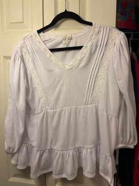Cato White Lace-Trim Peasant Top
